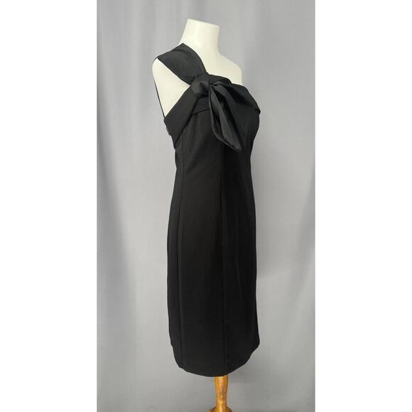 Eliza J Dress Womens 12 Black One Shoulder Bow Cocktail Sheath Style Event Hoco - Picture 3 of 13